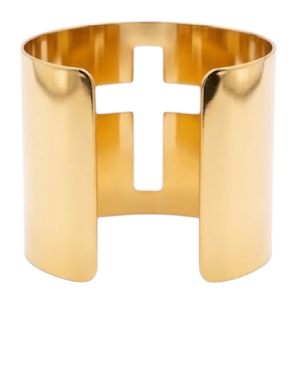 New Gold Cross Cuff Bracelet Religious Statement Wide Cutout Bangle - Picture 3 of 7